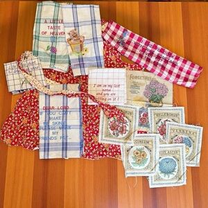 🍷 Fun Kitchen Bundle – Apron, Towels, Fabric Scraps
